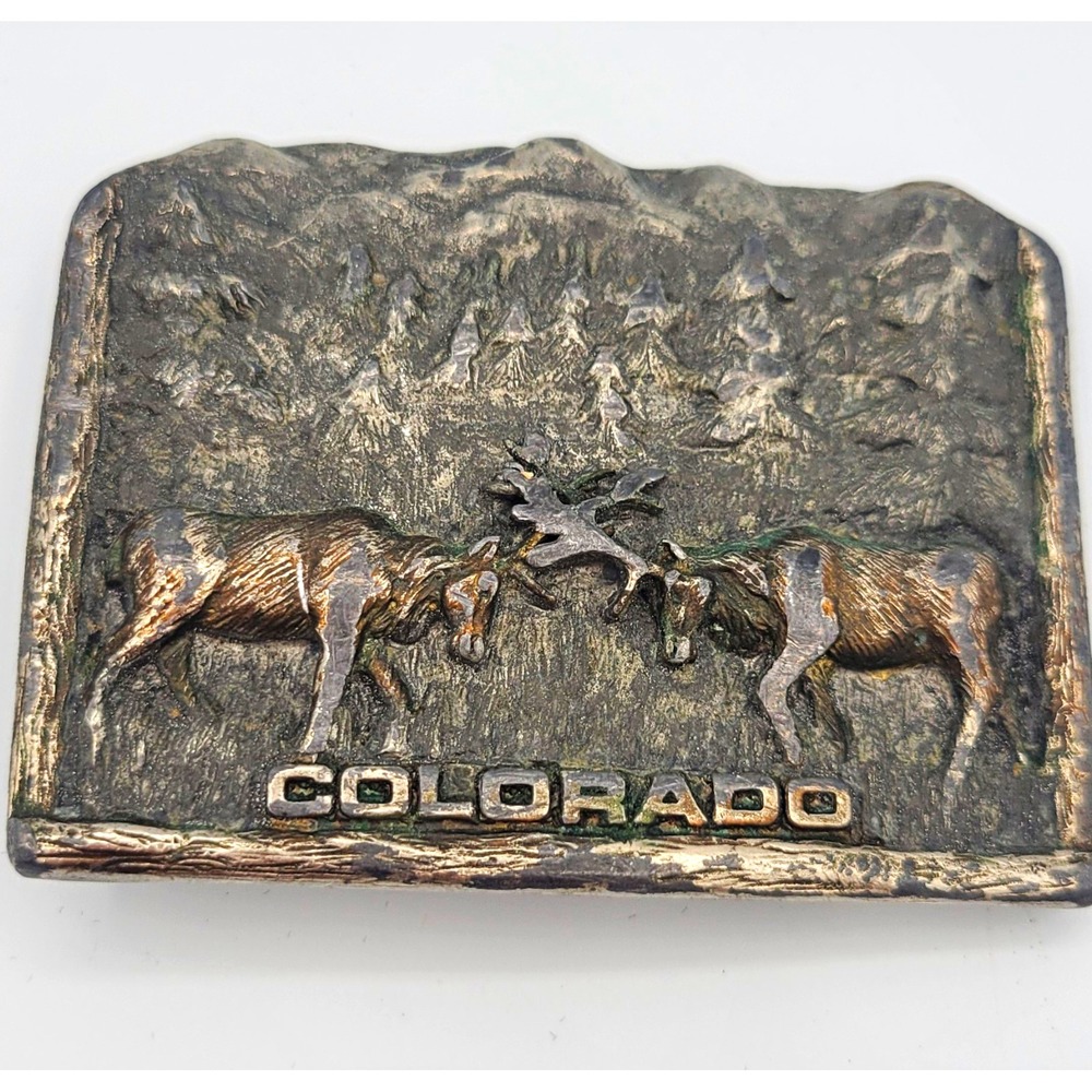 Indiana Metal Craft Colorado Elk Deer Belt Buckle Brass Tone Vtg 10-8 Mens